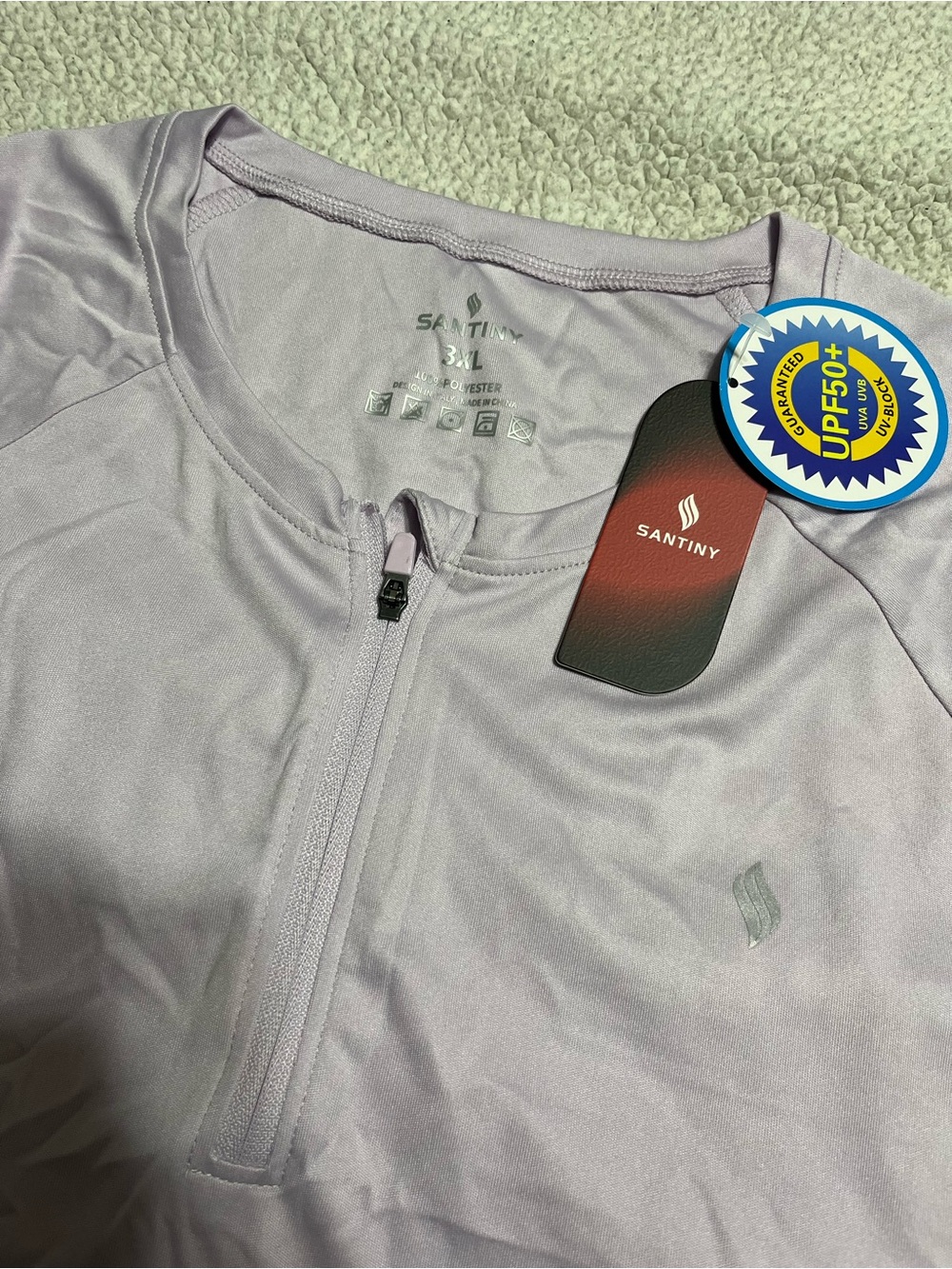 NWT Santiny Lavender half Zip Front long sleeve Top UPF50+ thumb holes 3XL
